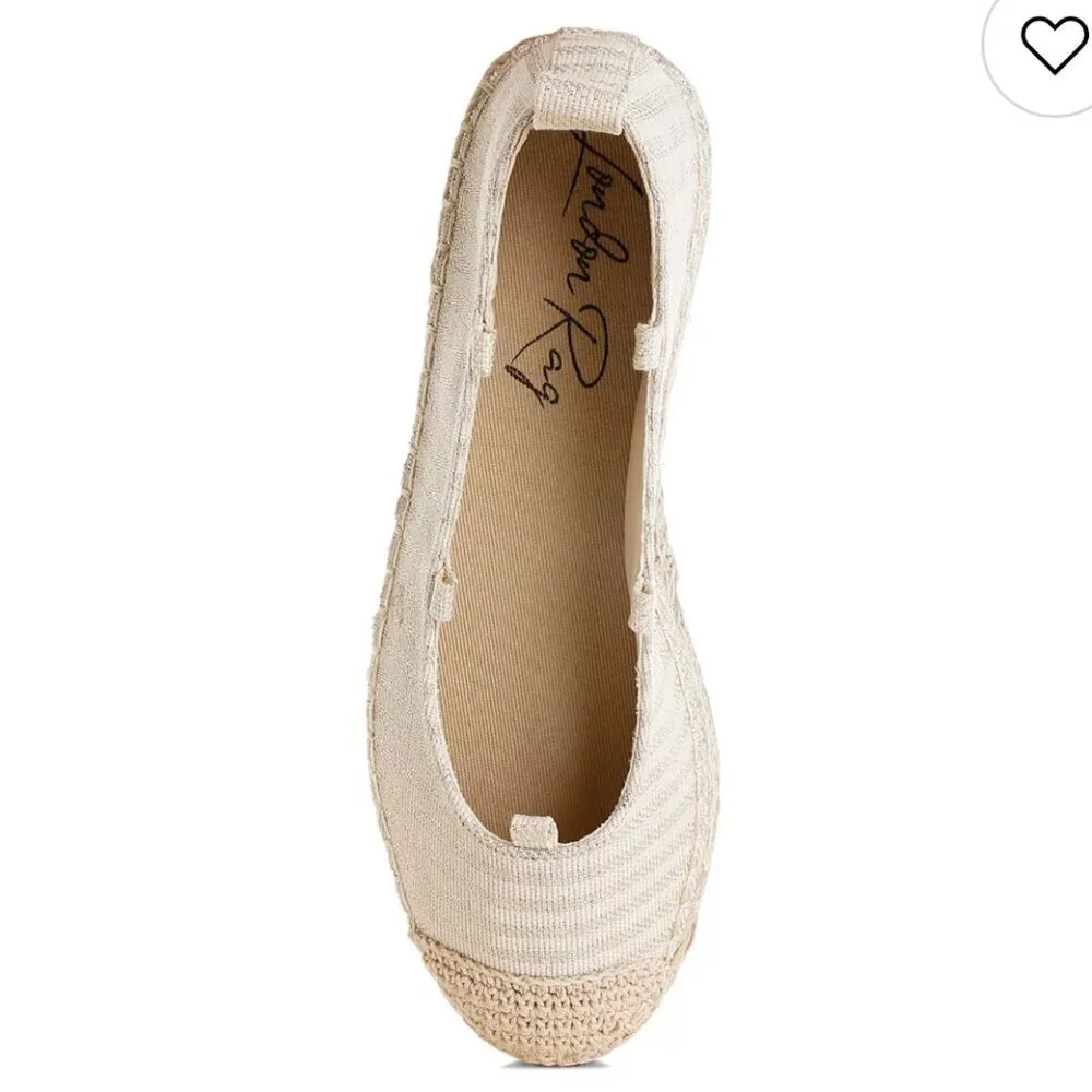 London Rag NWOT SZ6 Gold Stripe Oplin Womens Espadrille Shoes Cottage Boho Comfy